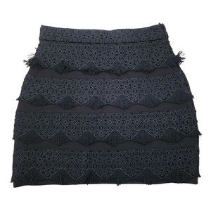 Maje NWT Fringe Mini Skirt Lace Black Tiered Eyelet Medium 38